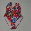 Eomenie Women's One Piece Swimsuit Tummy Control Cutout Bathing Suit Push Up Wide Straps Swim Suit (Medium, Red Blue Floral)