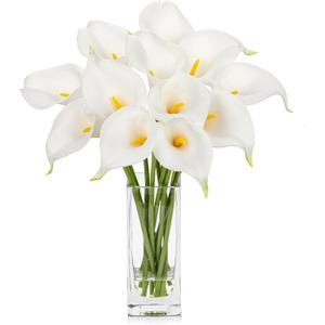 DILATATA Fake Flowers in Vase 12 Artificial Calla Lily Pure-White Flowers Arrangement with Vase and Faux Water for Home Decor Dining Table