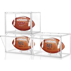 3 Pack Football Display Case, Football Case Display Case, Leffis Memorabilia Display Cases with Magnetic Door and Removable Football Stand for Autographed Football (Assembly Required)