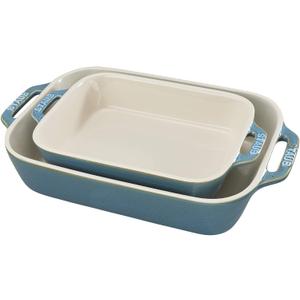 Staub Ceramic Rectangular Baking Dish Set, Casserole Dish, 2-Piece, Rustic Turquoise
