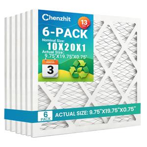 (6 Pack) 17x20x1 Air Filter, MPR 1900 & FPR 10, MERV 13 Pleated Air Filter (Actual Size:16 3/4x19 3/4x3/4 inch)