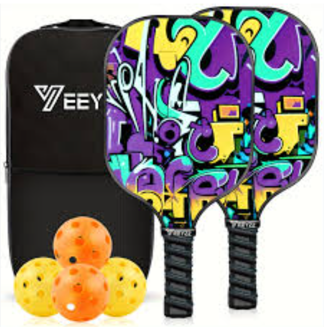 Pickleball Paddles Set of 2 Pickle Rackets: 4 Balls and 1 Carry Bag - Lightweight Fiberglass Pickle Ball Paddle