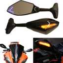 Motorcycle Rearview Mirrors With LED Turn Signal Compatible with Honda Kawasaki Suzuki