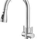 Hurran Kitchen Sink Faucet with Pull Down Sprayer, 2 Handles High Arc Stainless Steel Kitchen Faucet with Escutcheon, Suitable for Kitchens, RVs, and Bars, Brushed Nickel
