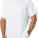Amazon Essentials Men's Slim-Fit Short Sleeve Stretch Oxford Shirt with Pocket (Medium, Powder Blue Vertical Stripe)