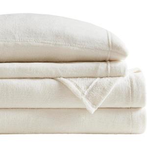 True North by Sleep Philosophy Plush Sheet Set King, Solid Color, Warm & Soft Bedding King Size Sheets, Fitted Pocket Fits Up to 16" Mattress, Soloft, King, Ivory, 4 Piece