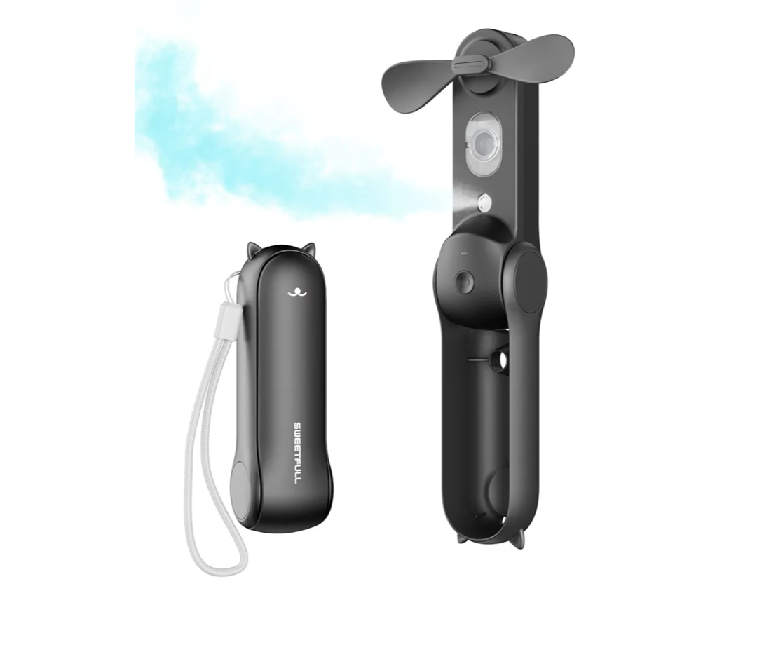 SWEETFULL Misting Handheld Personal Fan, Rechargeable Mini Spray Water Mist, Portable for Kids Women, Travel, Outdoors, Hiking, Camping, Home Office (Black)