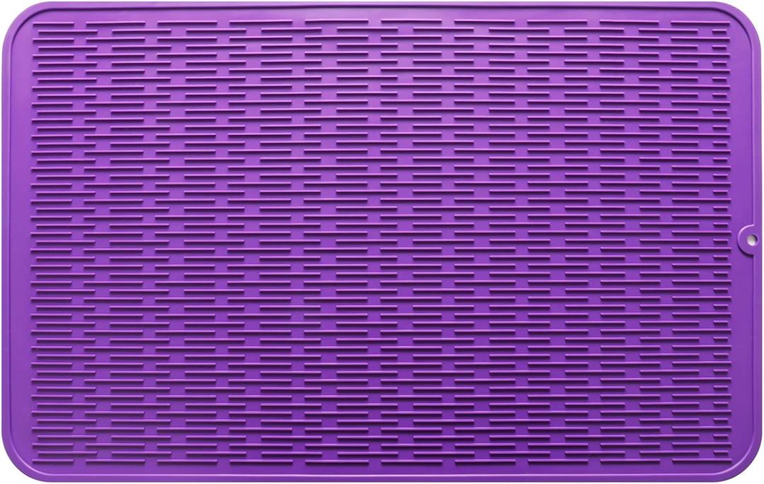 Silicone Dish Drying Mat for Multiple Usage,Easy clean,Eco-friendly,Heat-resistant Silicone Mat for Kitchen Counter or Sink,Refrigerator or Drawer Liner Purple 3XL 28 inches x 18 inches