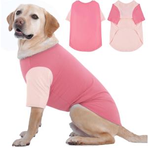 2 Pack Dog Shirt for Large Dogs XXL - Soft Breathable Cotton Tees, Freedom of Movement Prevents Overheating Clothes for Border Collie, Pitbull, Boxer,Sleep, Hiking, Play, Casual Wear, Pink