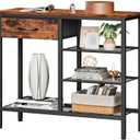 Furnulem Entryway Table Industrial 31.5" Sofa Console Table with Metal Mesh Shelf,Storage Fabric Drawer 4-Tier Shoe Rack Side Furniture for Front Door,Foyer Wooden Top, Sturdy Steel Frame,Rustic Brown