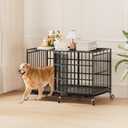 Snuowu 48 Inch Heavy Duty Dog Crate with Wheels，Indestructible Escape-Proof Dog Cage for Large Dogs, Extra Large XL XXL Indestructible Dog Crate with Removable Tray (Patent Authorization), one Door, 47.2"L x 28.7"W x 28.7"H 