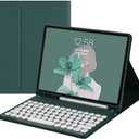 QIYIBOCASE Cute Round Keys Keyboard Case for iPad 10.2" 9th Gen/8th Gen/7th Gen,for iPad Pro10.5 /Air 3rd Gen, Detachable Magnets BT Keyboard Case with Pencil Holder (Teal)
