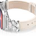 OULUCCI Leather Bands Compatible For Apple Watch Band 40/38/41/42/44/45/46mm Dressy Slim Leather Strap With Designer Three Hearts Design Buckle For Iwatch Series 11/9/8/7/6/5/4/3/2/1/SE/Ultra 2 (Starlight/Silver)