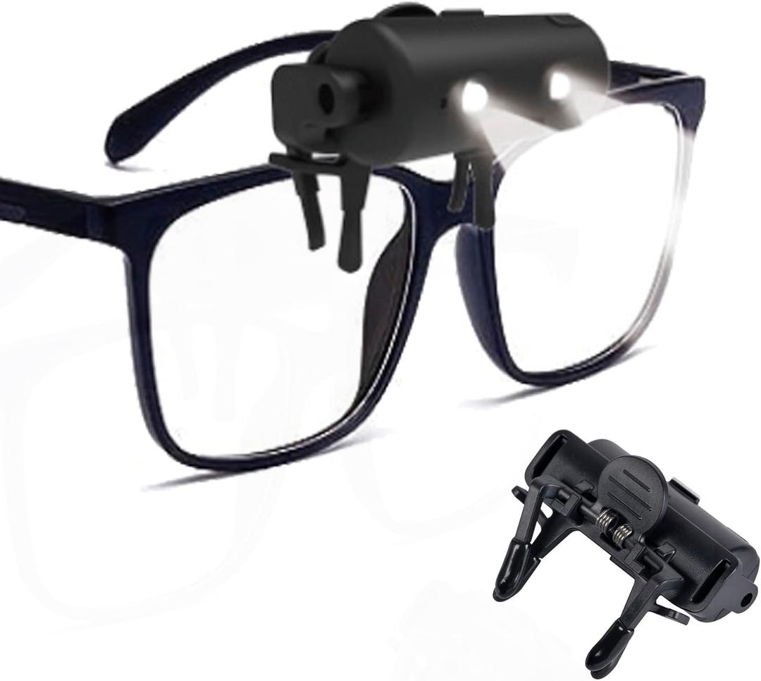 Night Light Flashlight Light up Glasses 2 Pack Rechargeable led lamp, Clip On of Any Style of Glasses, Convenient to Crochet Light, Mini Light, Funny lamp, Emergency Clip on
