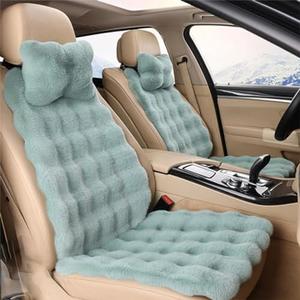 Luxury Thickened Plush Car Seat Cushion Set,Soft Fluffy Protector Warm Faux Rabbit Fur Non-Slip Front and Back Seat Covers (Green,6pcs)