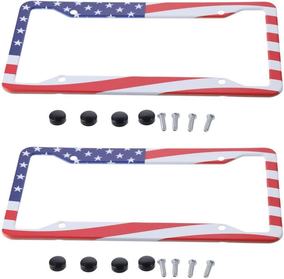 BYOBYO 2Pcs American Flag License Plate Frame 12x6inch Car Classic Red Blue Flag Pattern Frames Covers USA Flag License Plate Holder 4 Holes Car Parts Decorations, 12.40x6.38in