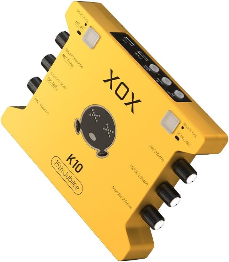 XOX K10 15TH live streaming audio interface for gaming recording bubbing teaching and k song. Stream sound card with 3.5/6.5 microphone,bluetooth and wireless OTG connect.