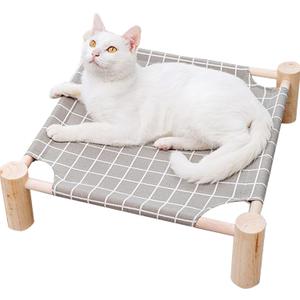 Pozico Elevated Cat Bed for Small Dogs & Cats  Raised Pet Hammock Bed, Wooden Frame Indoor Outdoor Dog Cot, Breathable Mesh Puppy Bed, Portable Cat Lounger  Grey Grid