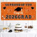 2 x Graduation Decorations 2026 Orange Graduation Banner 66.1" x 33.8" Graduation Backdrop Congrats Grad Banner for Outdoor Indoor High School College Class of 2026 Graduation Party Decorations