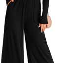 KIRUNDO Long Sleeve Jumpsuit for Women 2026 Spring Outfits Summer One Piece Square Neck Wide Leg Pants Romper With Pockets (Black)