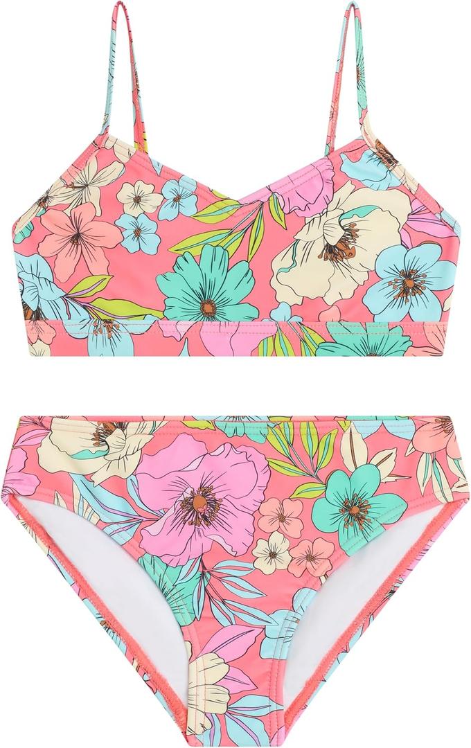 Kanu Surf Girls' Willow V-Neck Bikini Beach Sport 2-Piece Swimsuits (Tina Coral)