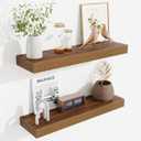 Fun Memories Floating Shelves Set of 2, 24 Inch Floating Shelves for Wall, Wood Wall Shelves with Invisible Brackets, for Bathroom, Bedroom, Living Room, Kitchen, Walnut