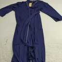 Ekouaer Robes for Women Long Knit Bathrobe Lightweight 3/4 Sleeves Kimono Robe Soft Sleepwear with Pockets Large Dark Blue