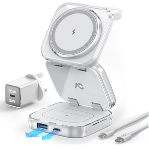Qi2 Charging Station, AC Island 5 in 1 Wireless Charging Station for iPhone 17 Pro/16/15/14/13/12, Mag-Safe Charger, Fast Wireless Charging Stand for Airpods Pro 3, Apple Watch Series 11/10 - (White)