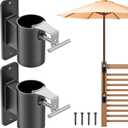 Heavy Duty Deck Railing Umbrella Holder, Patio Umbrella Stand for 1-2 Inch Poles, Space-Saving Design, Secure & Sturdy Post Flat Mount for Deck Railing, Balcony, Outdoor Courtyard, Fences
