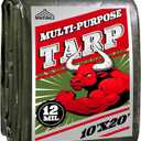 12mil Heavy Duty Waterproof Tarp 10x20FT, Extra Thick Polyethylene Cover in Green/Silver, UV Resistant & Tear Proof with Metal Grommets for All Weather Outdoor Use