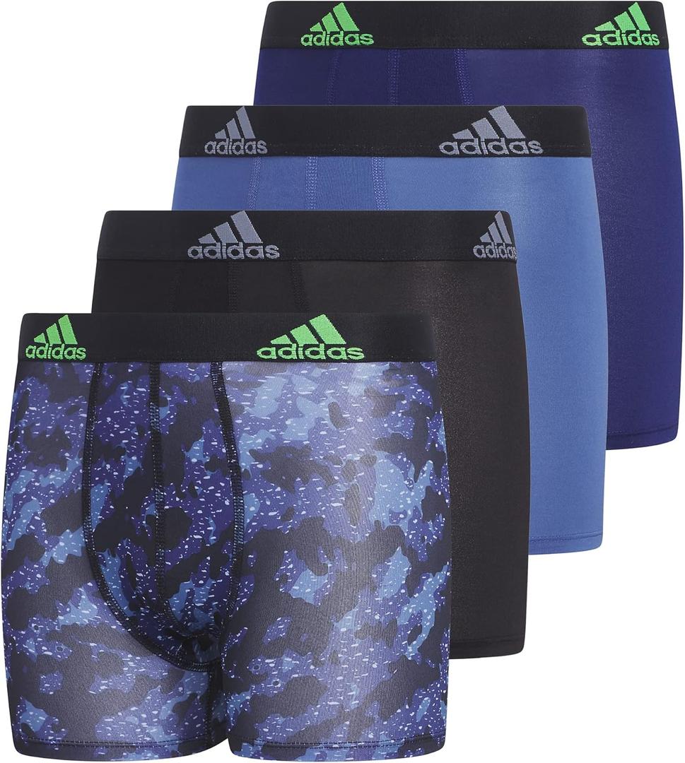 adidas Youth Performance Boxer Brief, Kids Underwear, Athletic Fit Microfiber Boxer Briefs (Large, Galaxy Camo Black-dark Blue/Dark Blue/Black)
