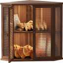 Corner bread box Bread Box for Kitchen Countertop - Corner Bread Storage Box 16.5" H, Premium Wood with Glass Door, Perfect for Homemade Bread, Baguettes & Pastries (Acacia brown)