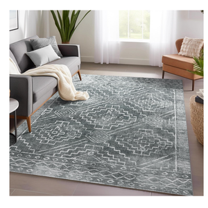 jinchan Moroccan 4x6 Area Rugs for Bedroom  Machine Washable Soft Modern Geometric Stain Resistant NonSlip UltraThin LowPile Faux Wool Carpet for Living Room Kitchen Dining Room (4x6ft, Dark Grey)