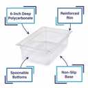 Carlisle FoodService Products Storplus Full-Size Plastic Food Pan for Catering, Buffets, and Restaurants, Polycarbonate 6 Inches Deep, Clear