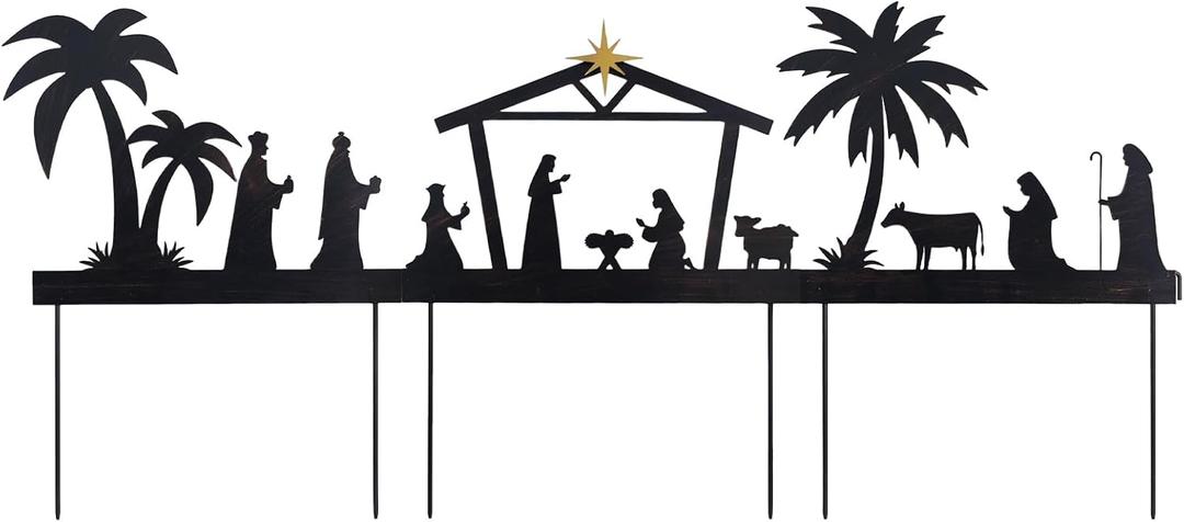hogardeck Nativity Scene Outdoor, 48" 3 Pcs Metal Nativity Scene Decorative Garden Stakes for Outdoor Christmas Decorations, Holy Family Manger Scene Nativity Sets Yard Signs for Garden Lawn Patio