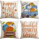 Pack of 2 Artscope Fall Decorative Throw Pillow Covers 20x20 Inch Set of 4, Happy Fall Pumpkin Truck Thankful Grateful Blessed Outdoor Farmhouse Pillow Cases for Home Sofa Couch-Orange Beige