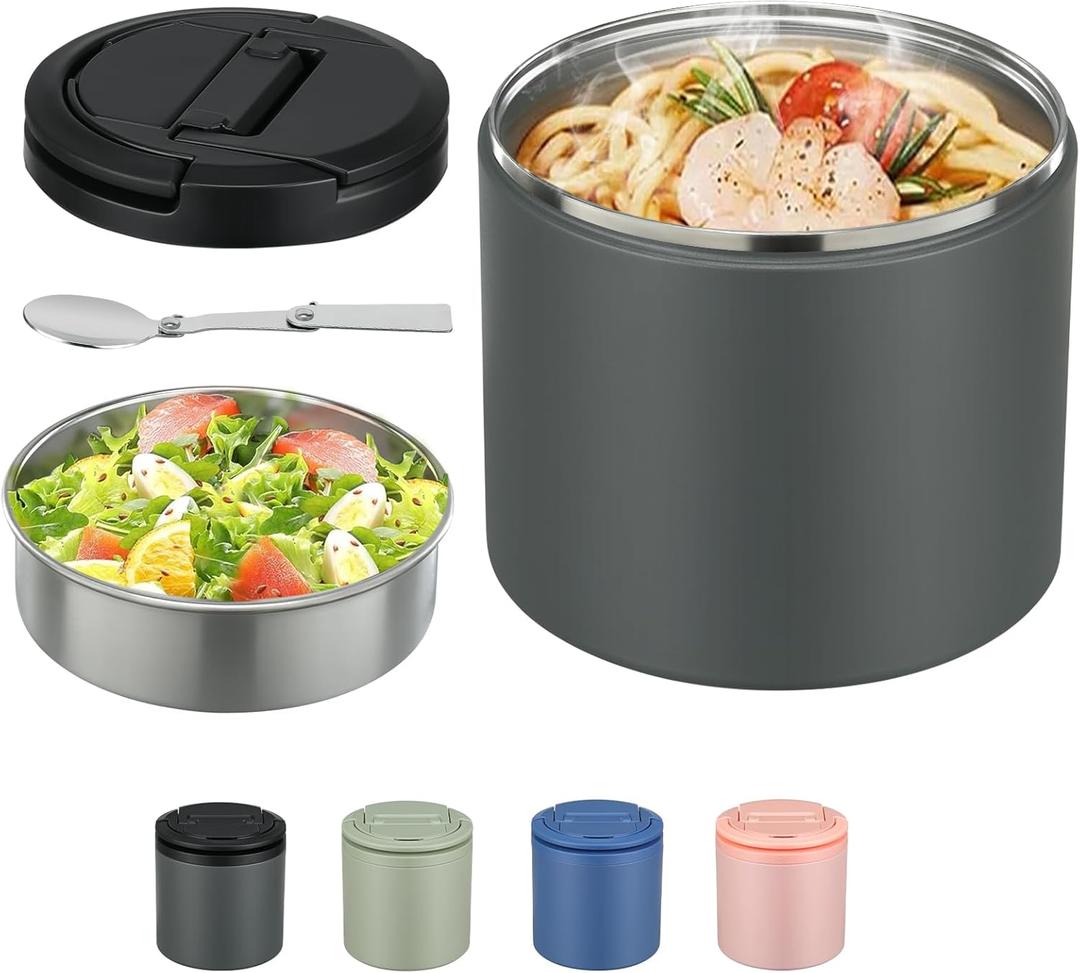 Thermo for Hot Food, Soup Thermo for Adults 40oz Lunch Containers Wide Mouth, Insulated Food Container Leak Proof Vacuum Stainless Steel With Carry Handle and Spoon BPA Free (Gray)