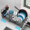 GSlife Expandable Dish Drying Rack - Large Dish Racks for Kitchen Counter with Pan Slot, Anti-Rust Sink Dish Drainer with Drainboard and Utensil Holder, 26.2" Lx12.6 W, Black