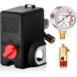 Relaxweex Air Compressor Pressure Switch 26 Amps 120/240 Volts 120-155 Psi with 0-200 Psi Air Gauge 1/8''NPT and Safety pressure relief Valve 1/4 Male NPT