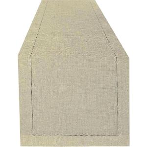 Flax Cotton Linen Looks Table Runner - Size 16x90 Natural - Hand Crafted and Hand Stitched Table Runner with Hemstitch Detailing