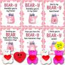 Valentines Day Cards for Kids School, Bear Designs of Valentine Cards with 24 Crads & 24 Bear squishies for Valentine's Day Kids Classroom Gifts Exchange Party Favors for Boys Girls