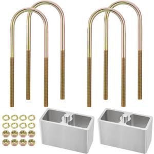 4 inch Universal Leaf Spring Lowering Block Kits, 5" Length x 2-1/3" Width Blocks, with 4 Pack Heavy Duty Galvanized U-Bolts