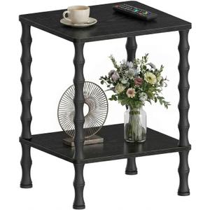Vintage Small End Table, 21.9 Inch Wood Couch Side Table, Corner Table with Storage Shelf, 2-Tier Nightstand, for Small Space, Bedroom, Living Room and Couch (Black)