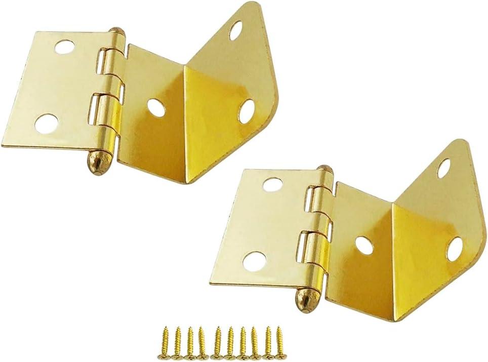 QCAA Durable Steel Semi-Concealed Hinge for Box, Chest & Cabinet, 1-1/2" Width x 1.2 mm Thickness, Brass Plated, 2 Pack, Made in Taiwan