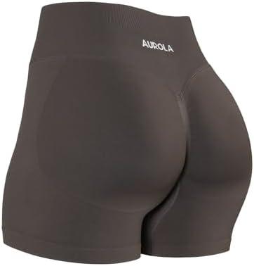 AUROLA Influence Workout Shorts for Women,2.5 3.5 4.5 5.5 6.5 No Roll Up Squat Proof Scrunch Seamless Compression Gym Short,Brown, M