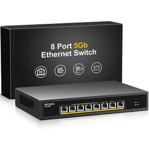 8 Port 5G Ethernet Switch Unmanaged,with 8X 5Gb Base-T Ports, NICGIGA 5Gbps Network Switch Easy for 5G NAS,PC,WiFi7 Router,5G Adapter/NIC. Desktop or 19-inch Rack Mount, Plug and Play.