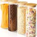 60oz Glass Storage Containers with Lids for Pasta Spaghetti, Tall Glass Jars with Airtight Wood Lids, Kitchen Food Storage Pantry Jars, For Cookies Flour Cereal Sugar Tea Coffee Beans (Set of 4)