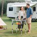 Anbte Folding Camping Table, Aluminum 24" x 16" Adjustable Height Small Folding Table with Carrying Handle, Lightweight, Portable Camping Table Waterproof for Outdoor Indoor Picnic Beach BBQ (Black)