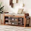 39.4" Bamboo Shoe Rack Bench, 3-Tier Entryway Bench with Thick Cushion, Flip-Top & Side Storage, Holds Up to 550 LBS for Hallway, Living Room, Bedroom
