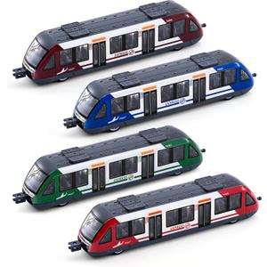 Crelloci 4 Pack Bullet Train Set, Linked High Speed Lotomotive Toy Train, Connectable Model Car, Sliding Wheel Railway Cars Vehicle Set with Front & Rear Couplers, Gift for Kids Boys Ages 3+